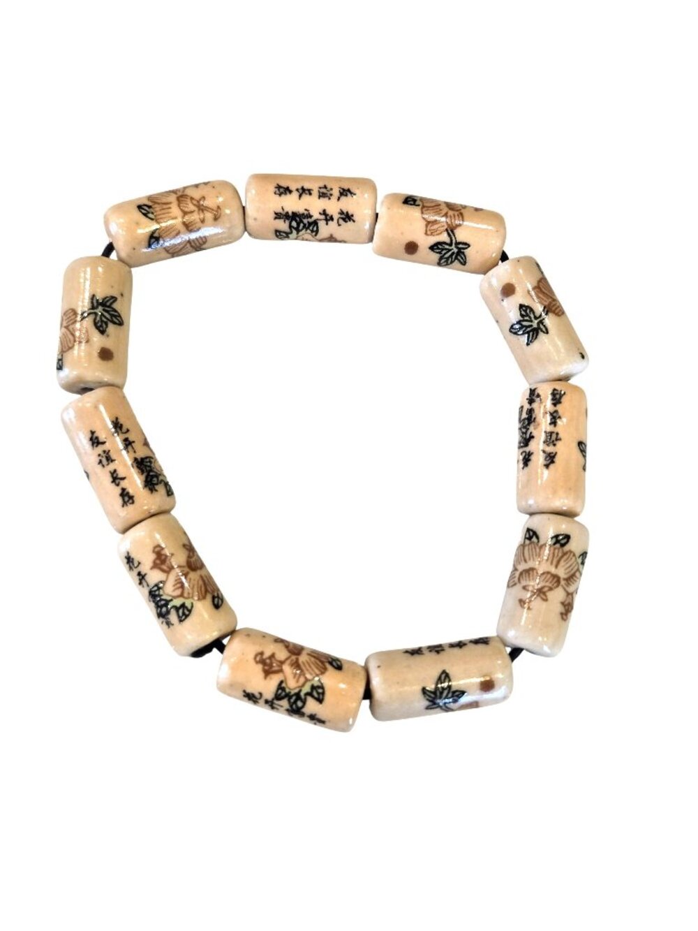 Chinese Poem Bead Stretch Ceramic Tube Bracelet